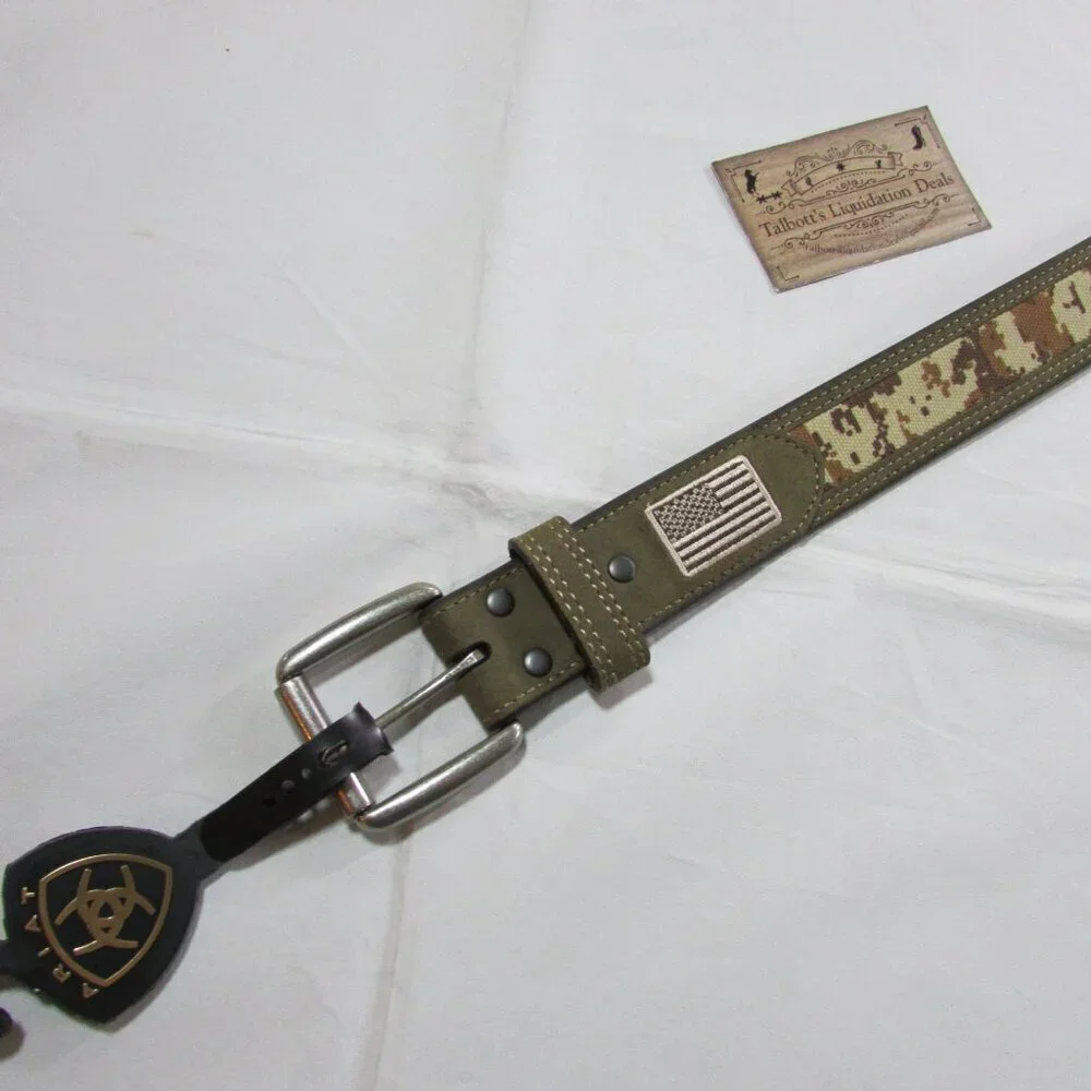 Ariat Men's Embroidered Flag Digital Camo Genuine Leather Belt A1035044